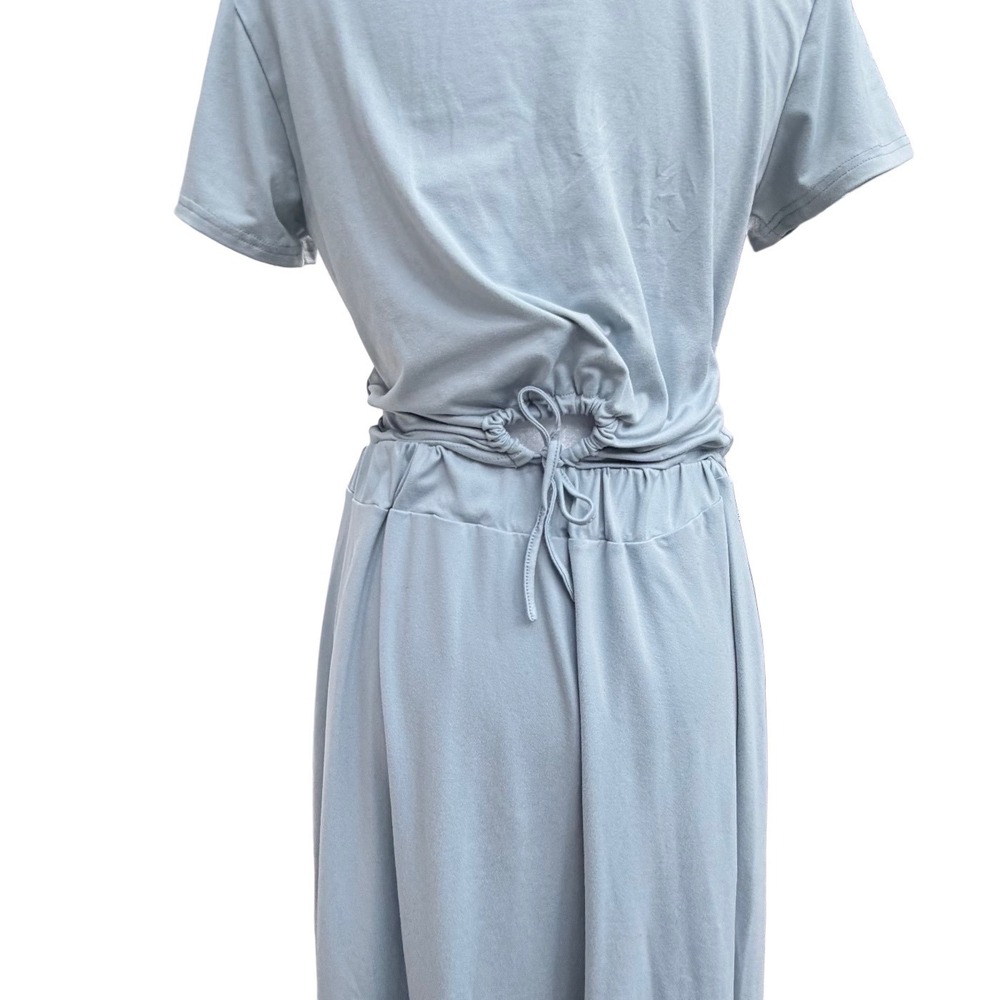 Baby Blue Co-ord Set Midi Skirt & Short Sleeve Crop Top Small Med Comfy Coquette - Picture 2 of 5